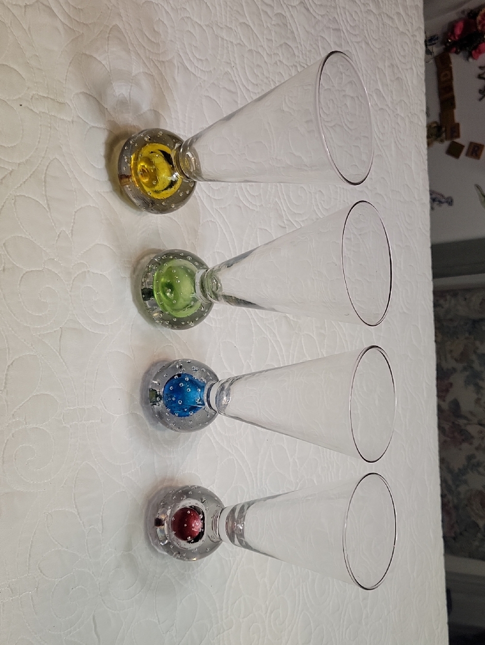 4 Vintage MCM Champagne Flutes Bullicante Murano Controlled Bubbles
